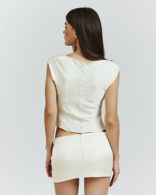 Cherie Belle Mini Skirt - Ivory Satin
