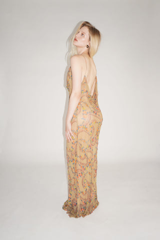 Beige Floral Maxi Dress