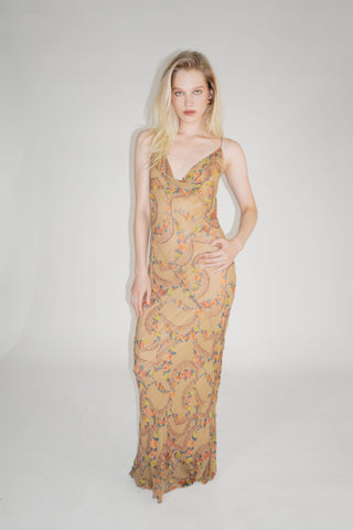 Beige Floral Maxi Dress