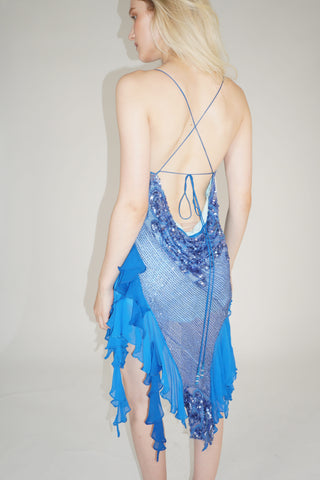 Blue Embroidery Mini Dress
