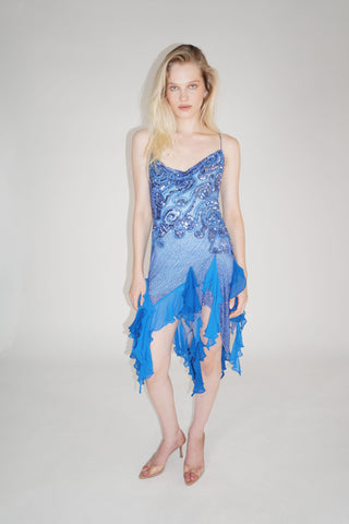 Blue Embroidery Mini Dress
