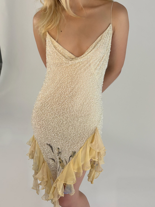 Ivory Embroidered Ruffle Mini Dress