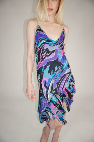 Printed Multicolor Chiffon Midi Dress
