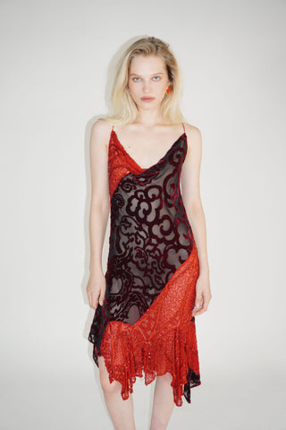 Red Embroidery Midi Dress