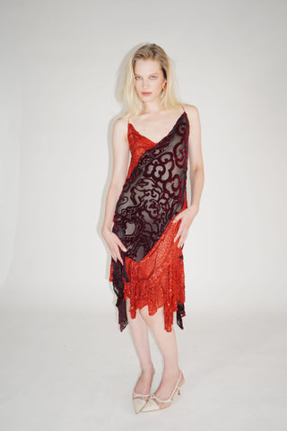 Red Embroidery Midi Dress