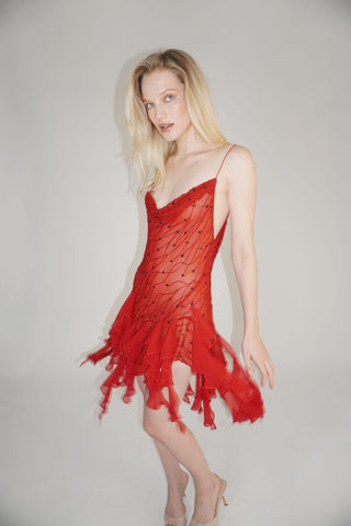 Red Embroidery Mini Dress