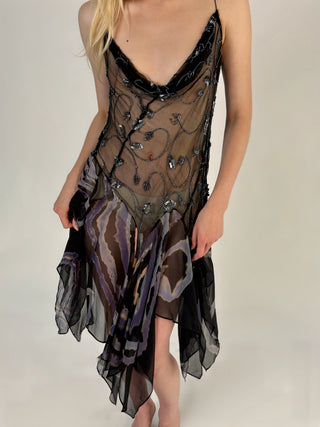 Sheer Black Embroidery Mini Dress