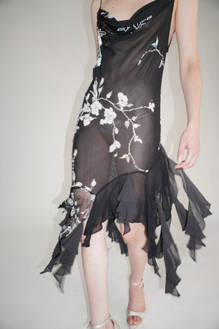 Sheer Black Floral Midi Dress - SOLDOUT
