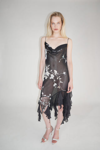 Sheer Black Floral Midi Dress - SOLDOUT