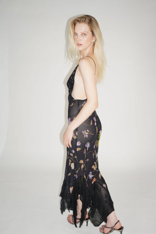 Sheer Black Sequin Floral Maxi Dress - SOLDOUT