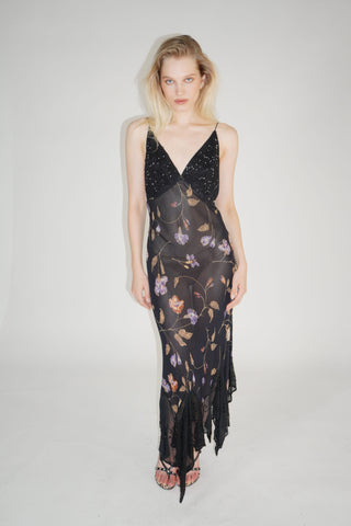 Sheer Black Sequin Floral Maxi Dress - SOLDOUT