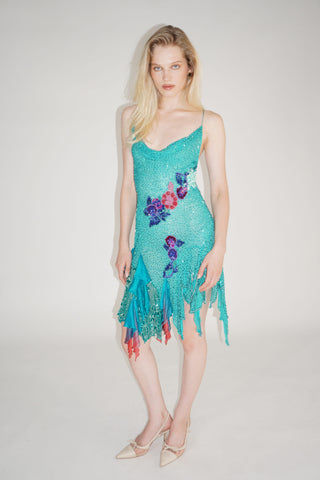 Teal Embroidery Mini Dress - SOLDOUT