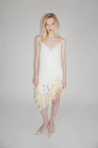 Ivory Embroidered Ruffle Mini Dress