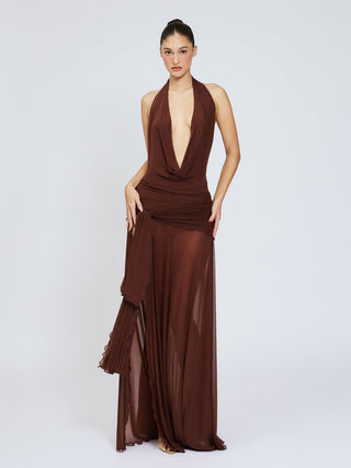 Cherie Evelyn Maxi Dress Mesh - Brown