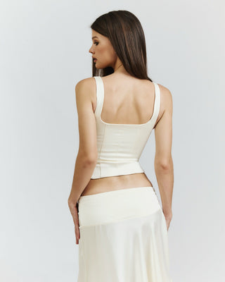 mixedgals Mathilda Button Up Top - Ivory Satin